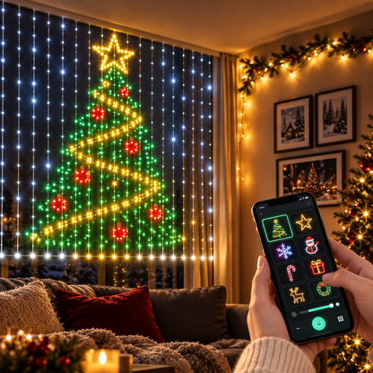 Gutcheck™ Smart RGB Curtain Lights – App-Controlled Animated LED Window Lights with Custom Patterns & Remote