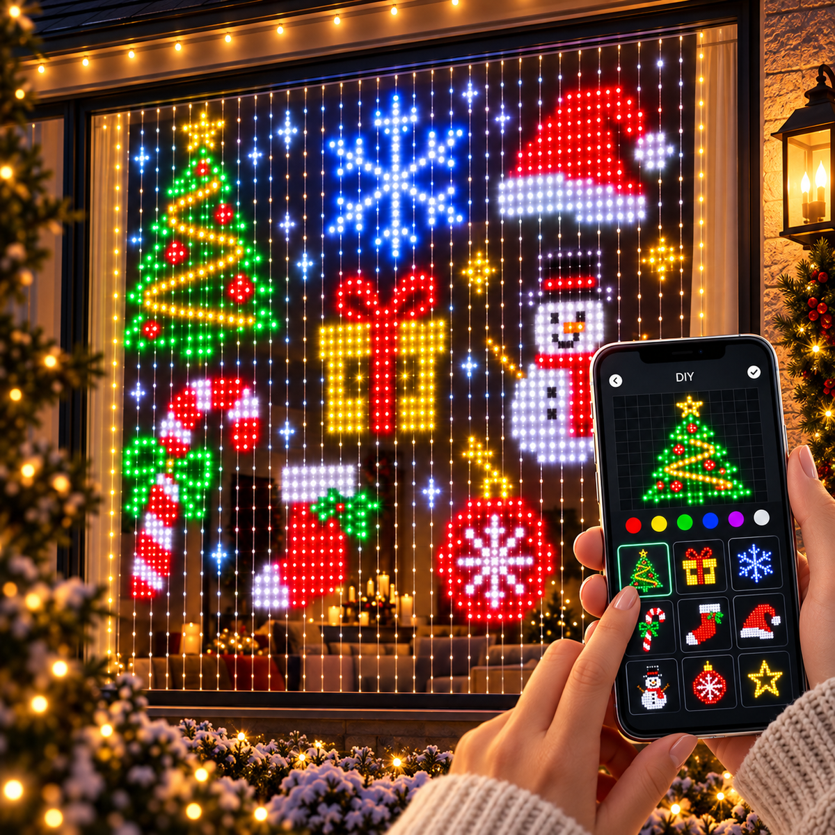 Gutcheck™ Smart RGB Curtain Lights – App-Controlled Animated LED Window Lights with Custom Patterns & Remote