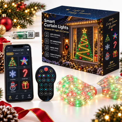 Gutcheck™ Smart RGB Curtain Lights – App-Controlled Animated LED Window Lights with Custom Patterns & Remote