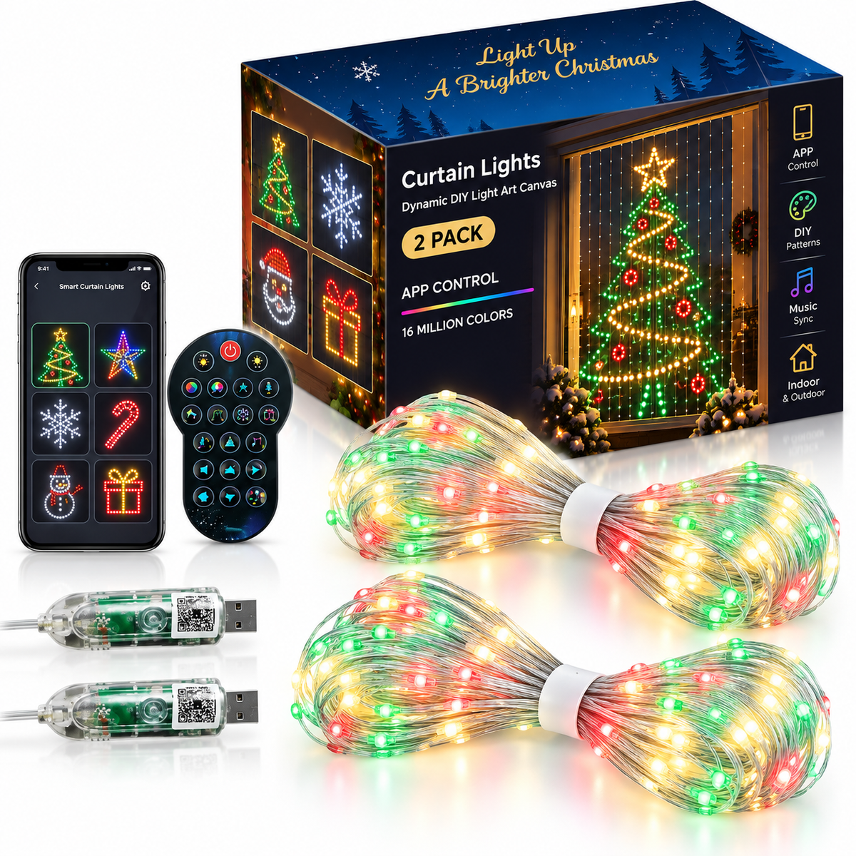 Gutcheck™ Smart RGB Curtain Lights – App-Controlled Animated LED Window Lights with Custom Patterns & Remote