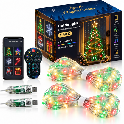 Gutcheck™ Smart RGB Curtain Lights – App-Controlled Animated LED Window Lights with Custom Patterns & Remote