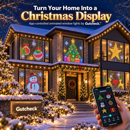 Gutcheck™ Smart RGB Curtain Lights – App-Controlled Animated LED Window Lights with Custom Patterns & Remote